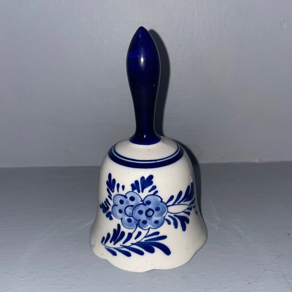 Royal Delft Blue & White Hand Painted Ceramic Bell Windmil Dutch Floral folk